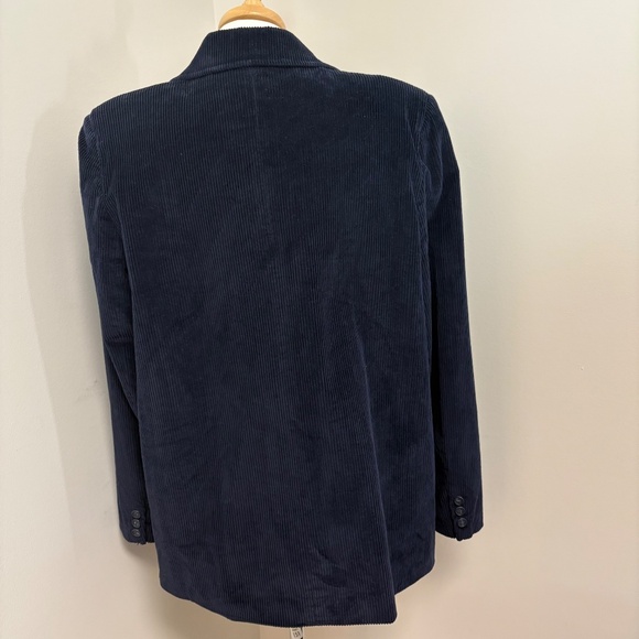 Vintage Preppy Minimalist Wide Wale Corduroy Navy Blazer Women’s M 80s Classic - Picture 3 of 12